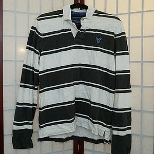 Vintage American Eagle Outfitters Dark gray/white long sleeved rugby polo Size M